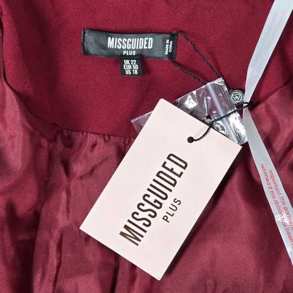 Missguided Plus Size 18 Blazer Dress Mesh Bow Waist Burgundy Red Party - Picture 5 of 10
